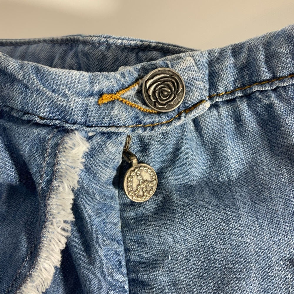 Anthropologie Odd Molly Crisscross Ruffle Jean Mini Skirt Back Zip Size 2; CUTE! - Picture 12 of 16